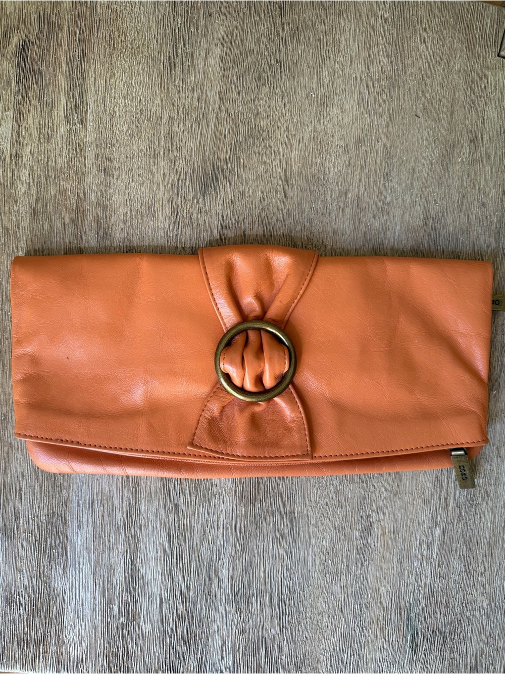 HOBO International Orange Leather Foldover Ring Clutch Purse